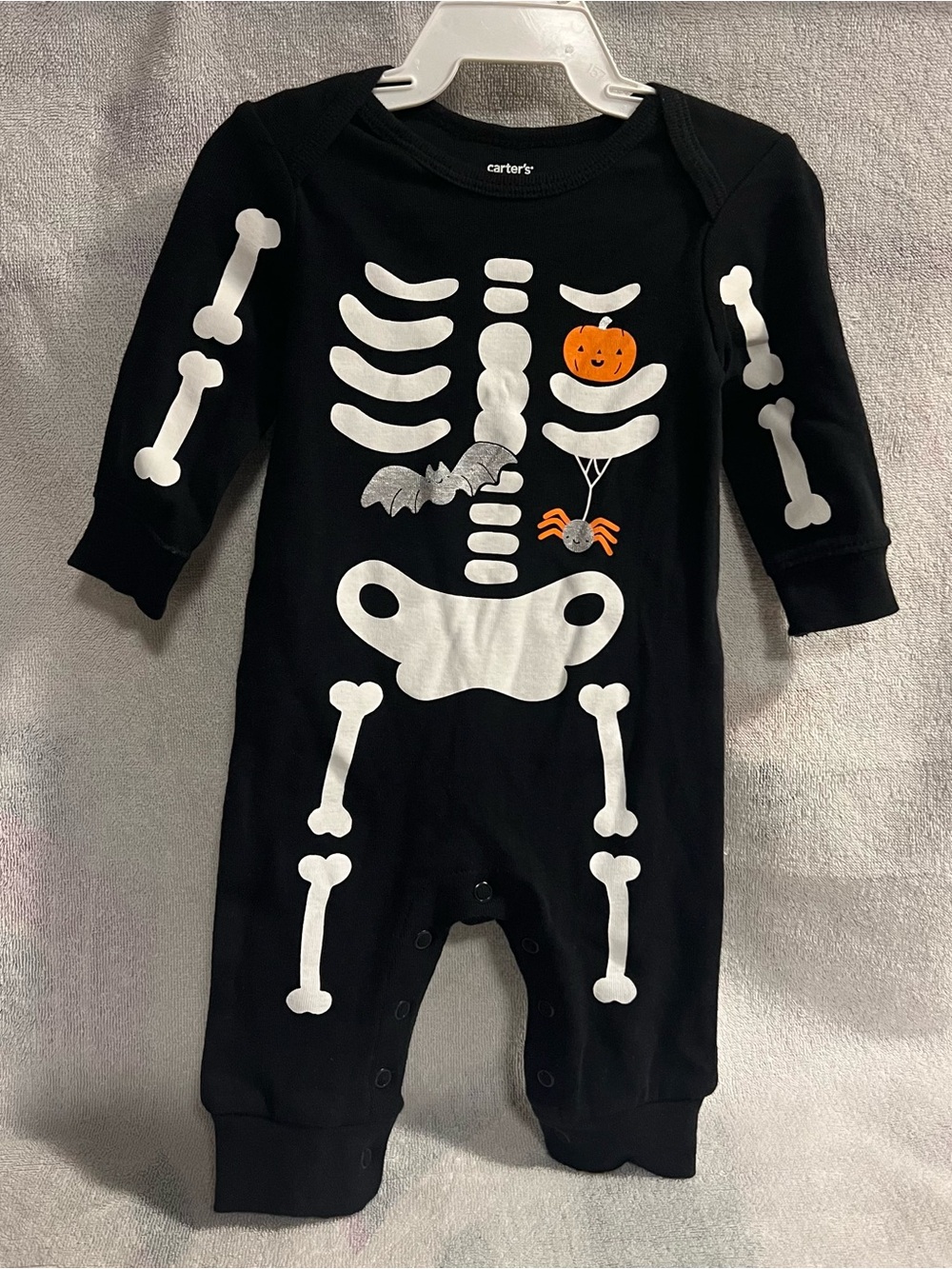 Carter's Black Skeleton Romper with Pumpkin and Spider Accents